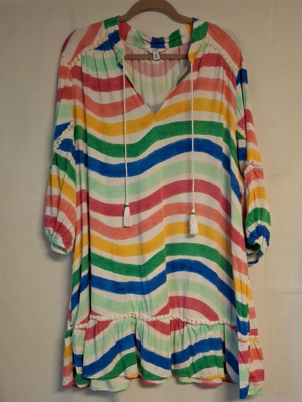 crown & ivy White Colorful Wavy Striped Dress 3X